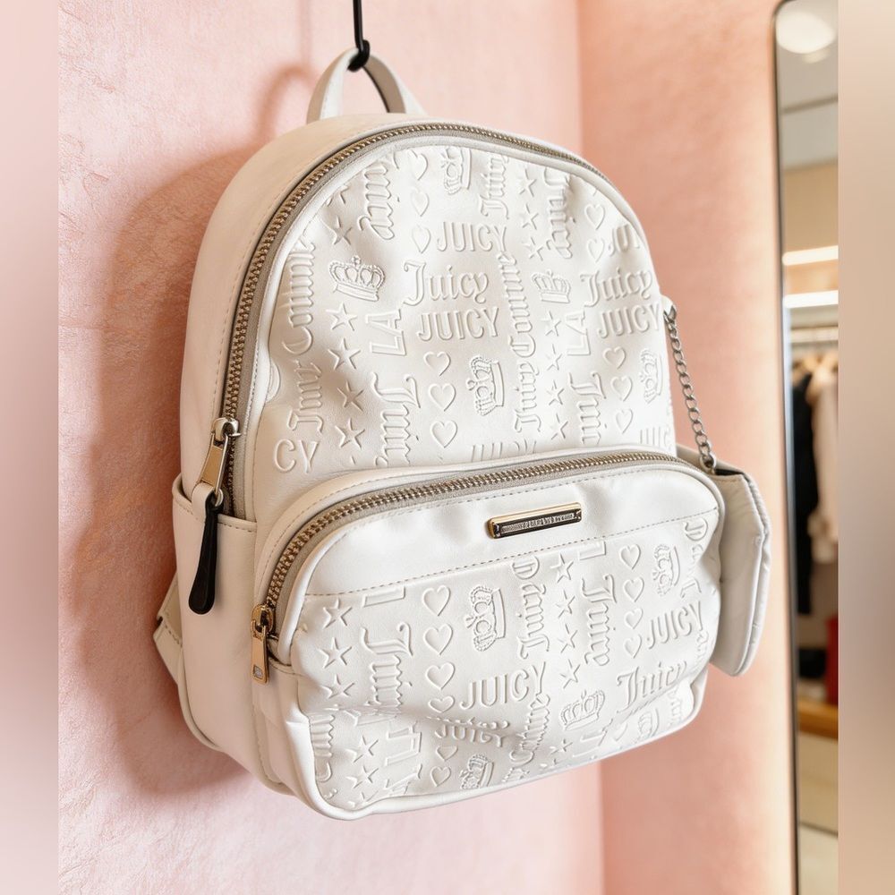 Juicy Couture White/Ivory Embossed Logo Backpack